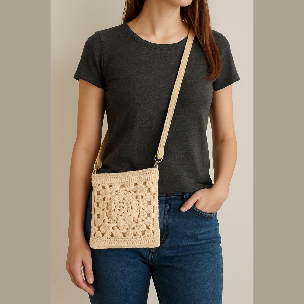 🌻5/$25 cream crochet crossbody bag purse